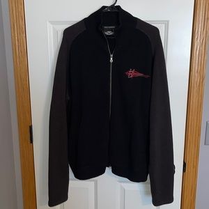 Harley Davidson Black Gray Embroidered Ribbed Knit Sweater Jacket
